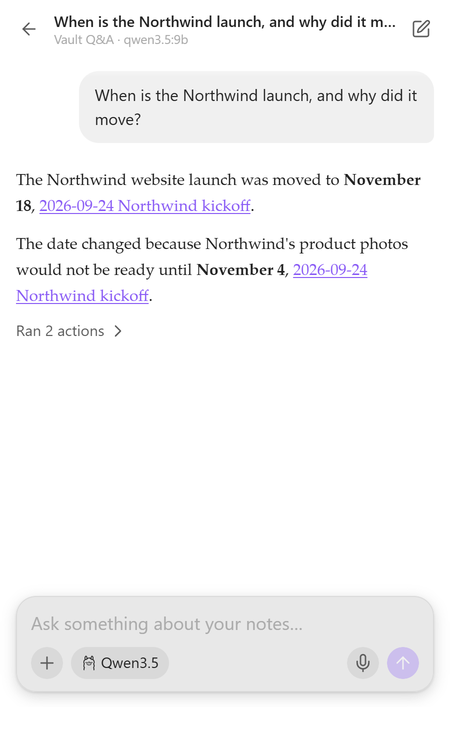 Vault Q&A: the launch moved to November 18, with both facts linked to the meeting note they came from